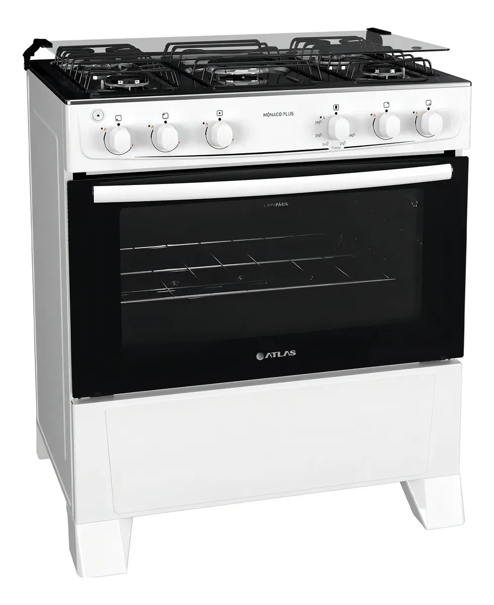 Fogão 5 Bocas Branco com Mesa Inox Atlas Mônaco Plus 2
