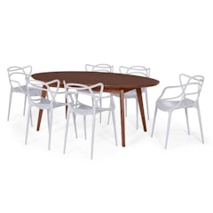 Conjunto Mesa de Jantar Oval Vértice Nozes com 6 Cadeiras Allegra