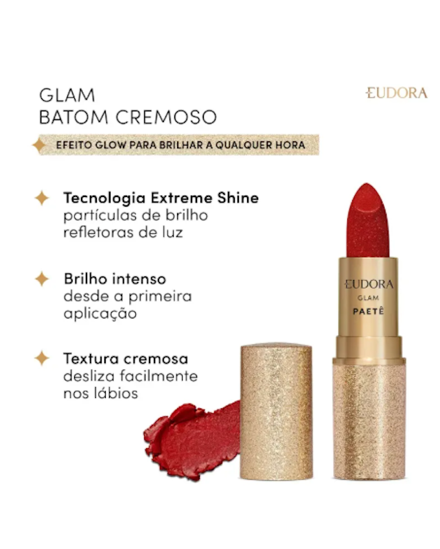 Batom Cremoso Vermelho Glam Paetê 5