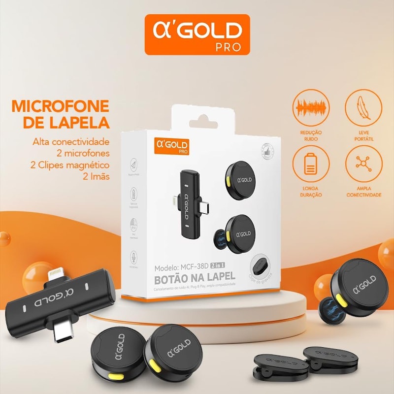 Microfone de Lapela sem Fio Bluetooth A'Gold 2