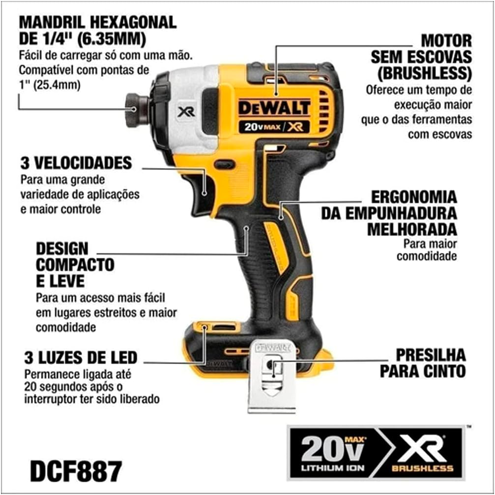  Parafusadeira de Impacto 1/4" Sem Fio 20 V MAX DeWalt 2