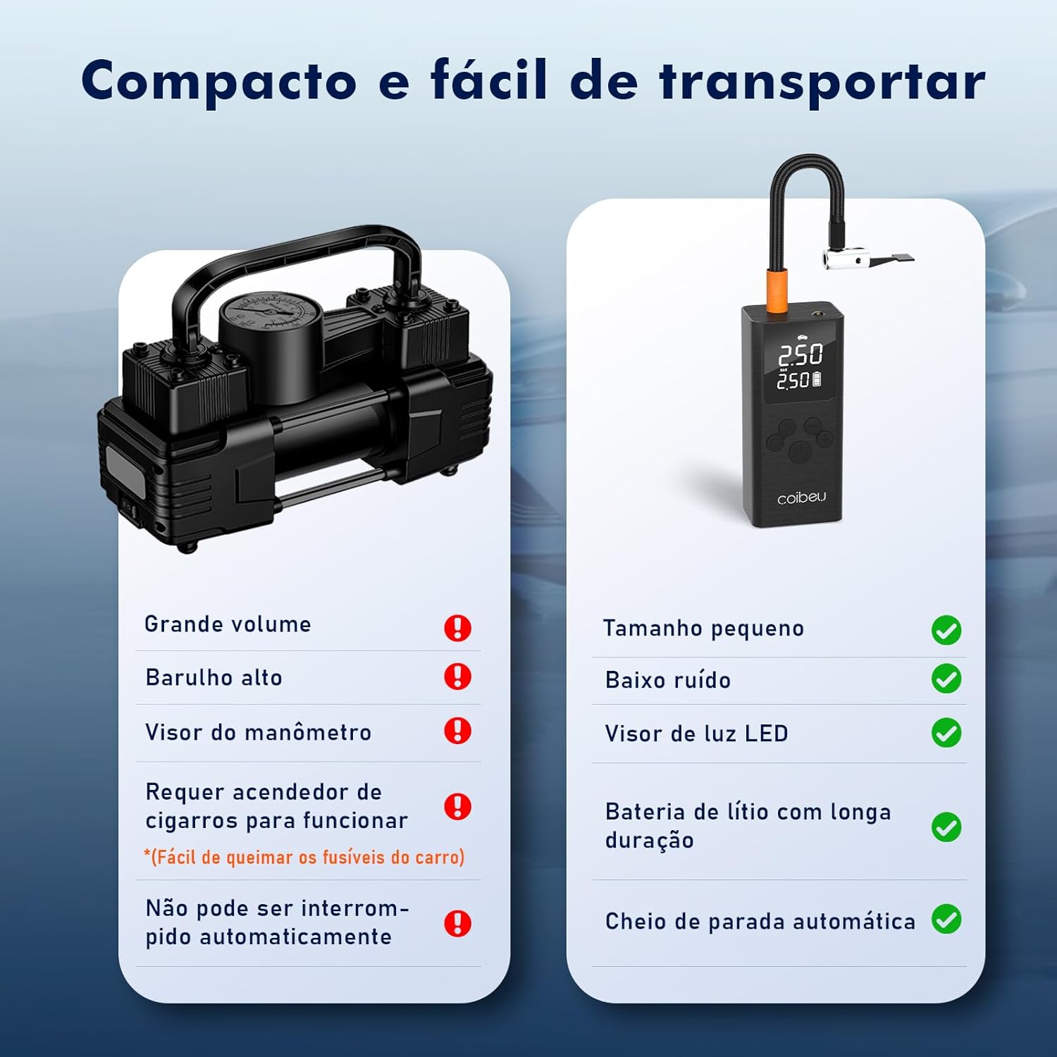 Compressor de Ar Portátil Calibrador de Pneus Coibeu 3