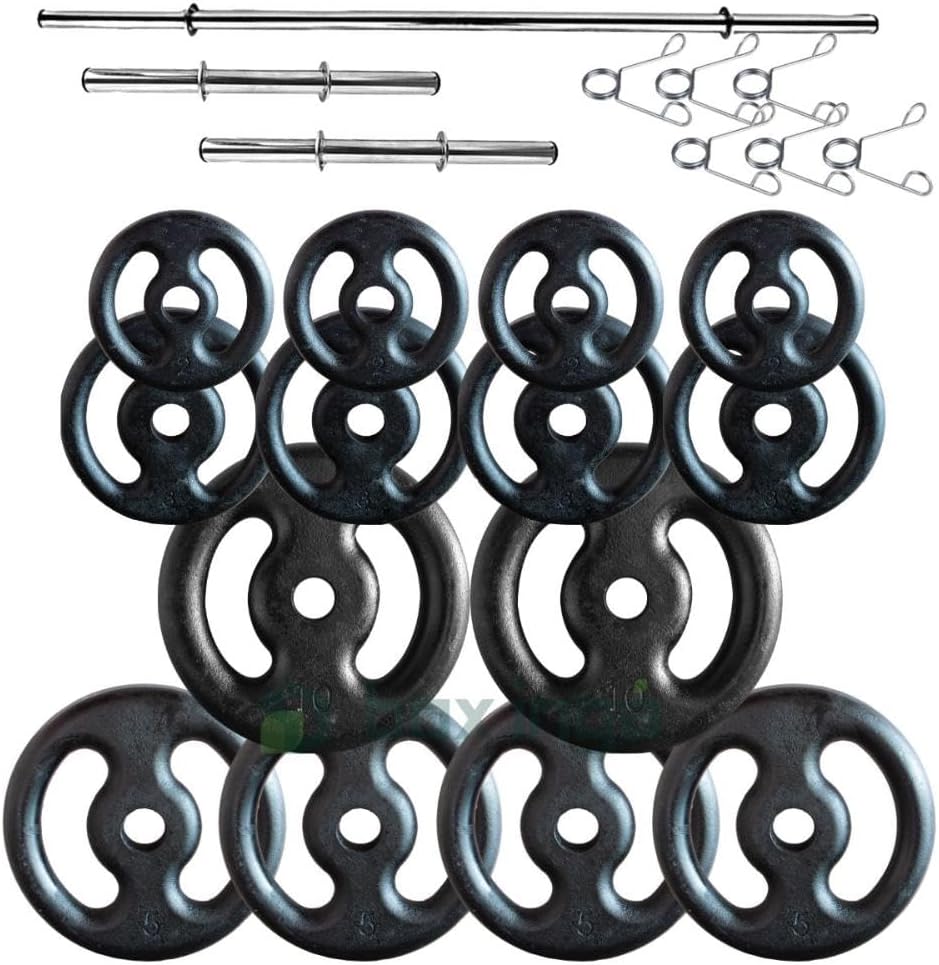 Kit Anilhas Ferro Fundido 60 Kg e Barras com Presilhas 1