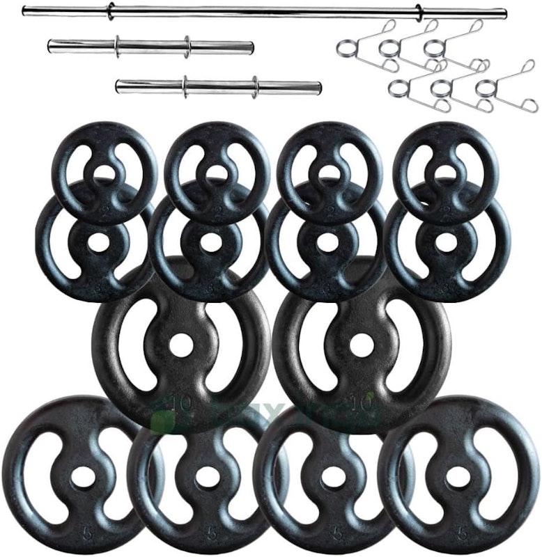 Kit Anilhas Ferro Fundido 60 Kg e Barras com Presilhas 1