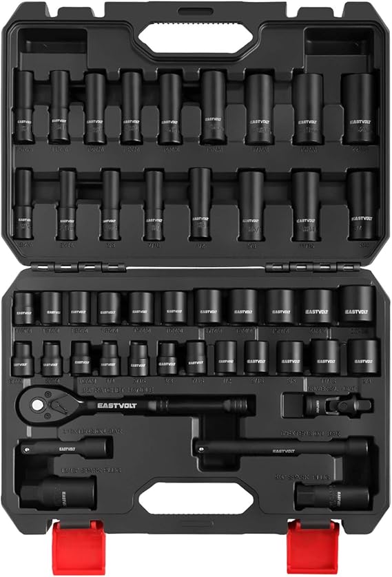 Kit de Soquetes 46 Peças com Catraca Reversível Métrico/SAE 2