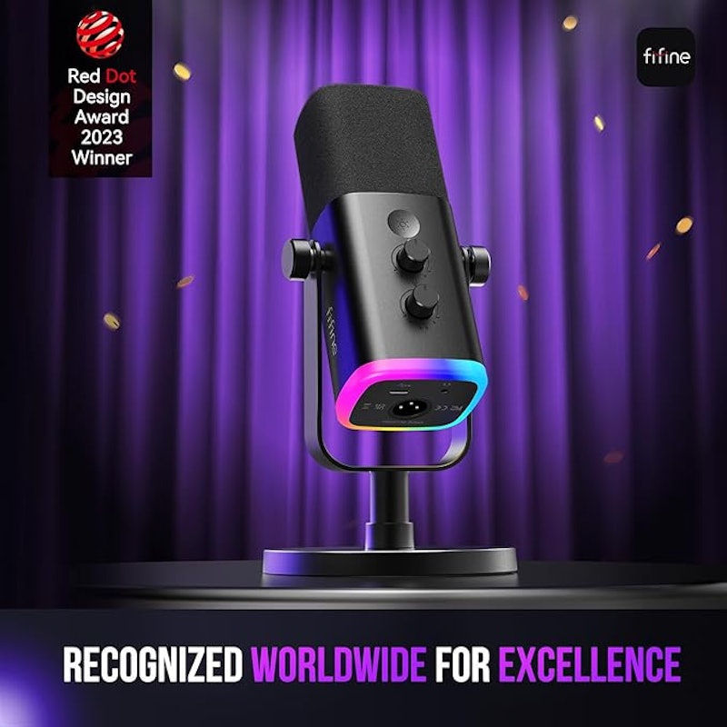 Microfone Dinâmico Fifine AmpliGame AM8 USB/XLR com RGB 2