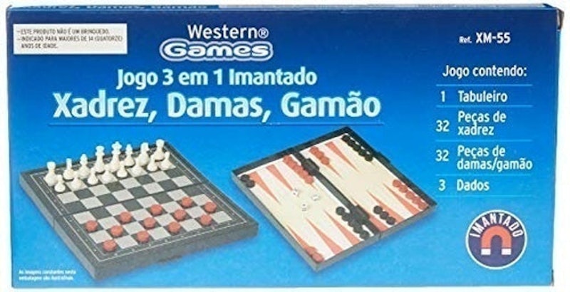 Maleta tabuleiro 3 em 1 Jogos de Xadrez Dama Gamão 24x24cm