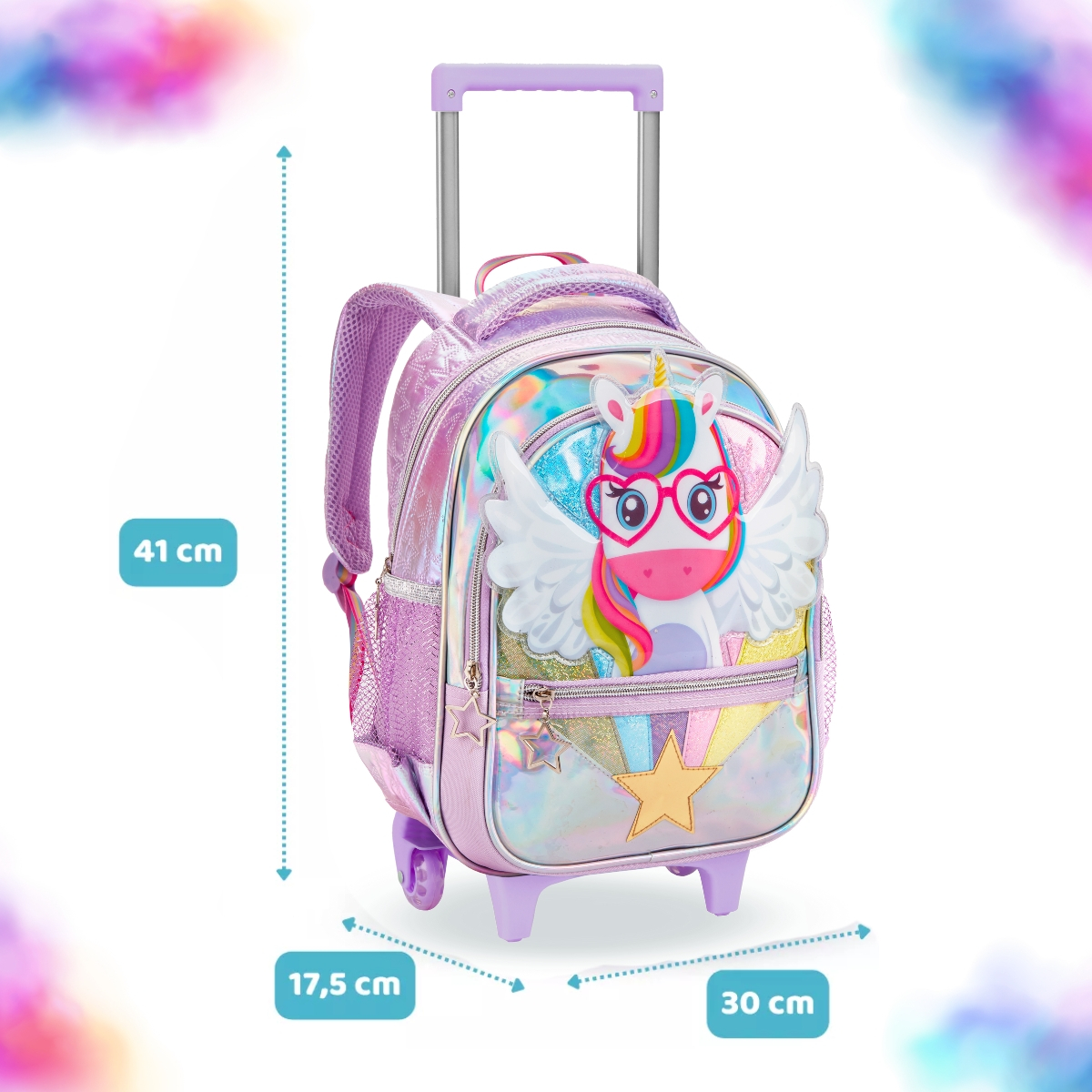 Mochila Infantil Feminina 16″ com Rodas + Lancheira + Estojo 5