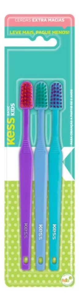 Pack com 3 Escovas de Dentes Kess Basic Kids 1