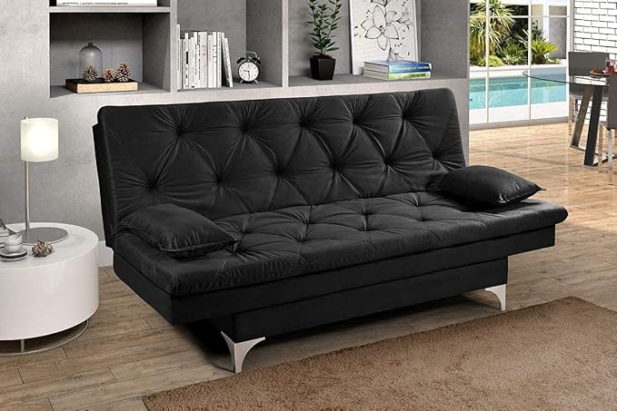 Sofá Cama Preto 3 Lugares Multiuso Austria em Suede 2