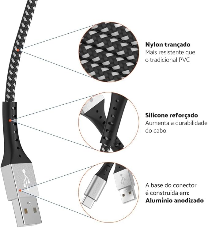 Cabo Micro USB para USB-A 4