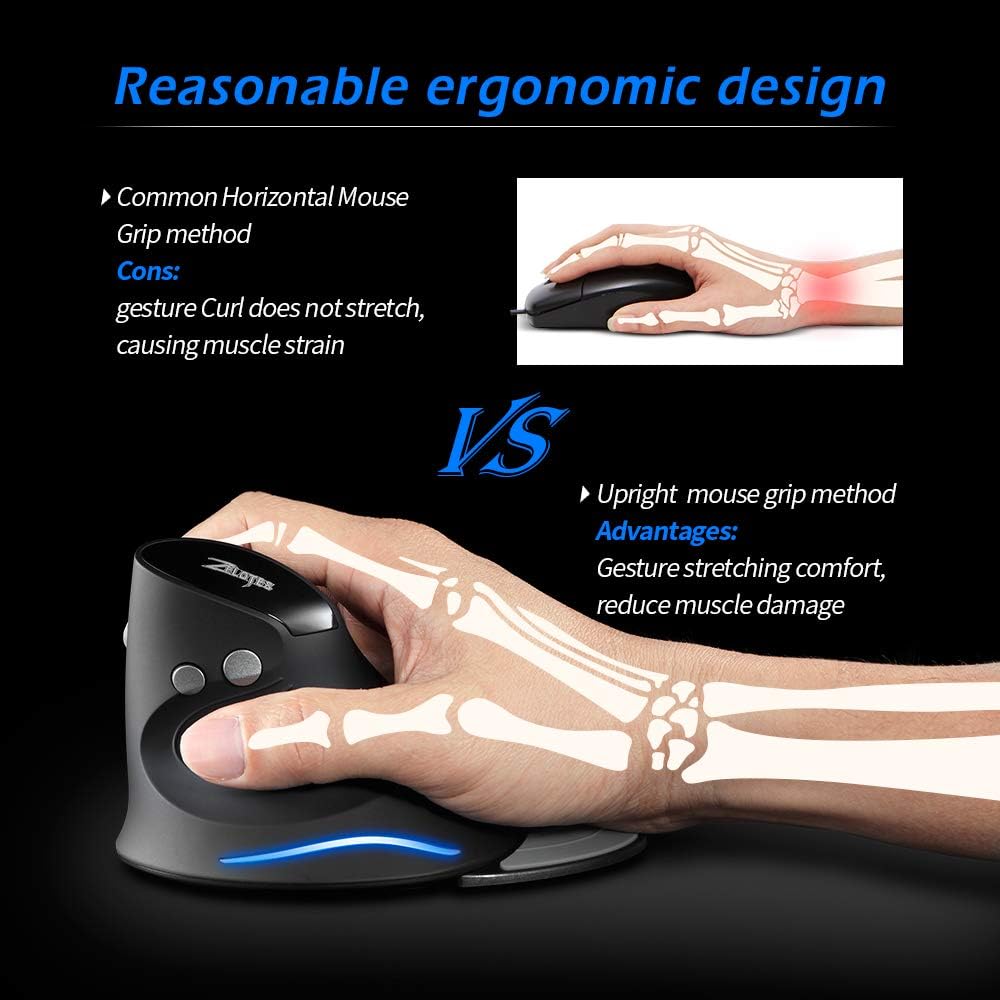 Zelotes Mouse Vertical sem Fio Design Ergonômico 2021 3