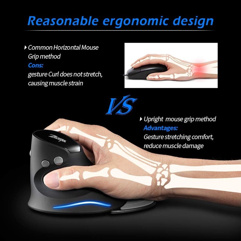 Zelotes Mouse Vertical sem Fio Design Ergonômico 2021 3