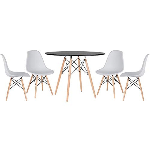 Mesa Redonda Eames 100 cm Preto + 4 Cadeiras Eiffel DSW Branco 1