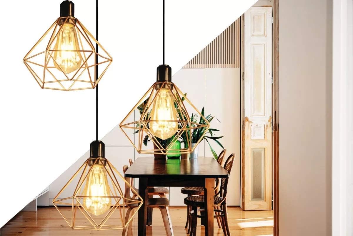Lustre Pendente Diamante Triplo Aramado E27 Cobre E-Led Brasil 5