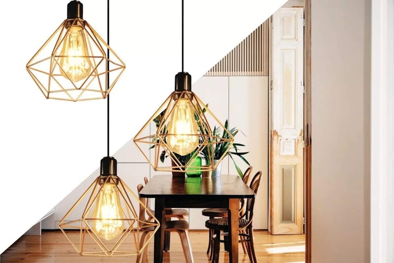 Lustre Pendente Diamante Triplo Aramado E27 Cobre E-Led Brasil 5