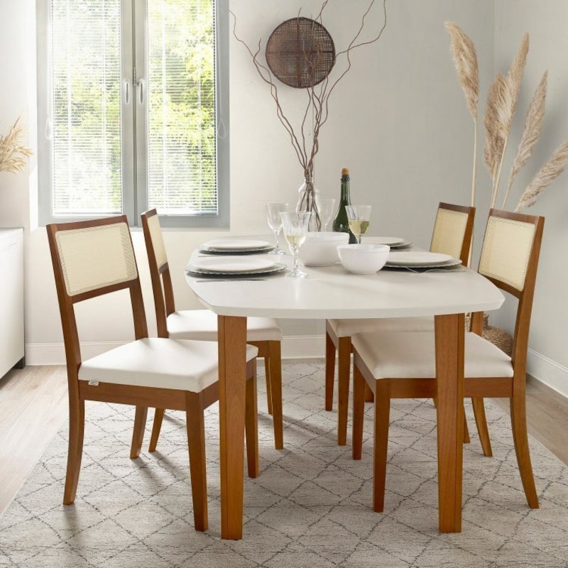 Conjunto de Mesa Extensível Oval Tiê e 4 Cadeiras 2