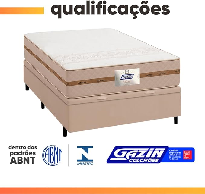 Cama Box Baú Casal Colchão Gazin Molas Flora Bege 5