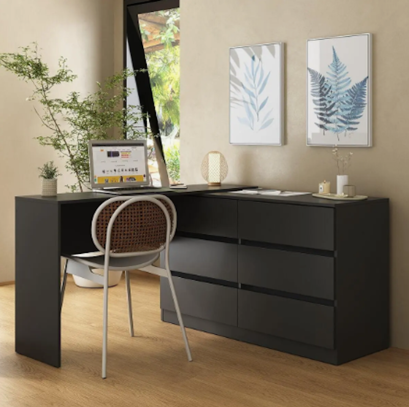 Escrivaninha em L 120 cm c/ 6 Gavetas Flex Multimóveis 1