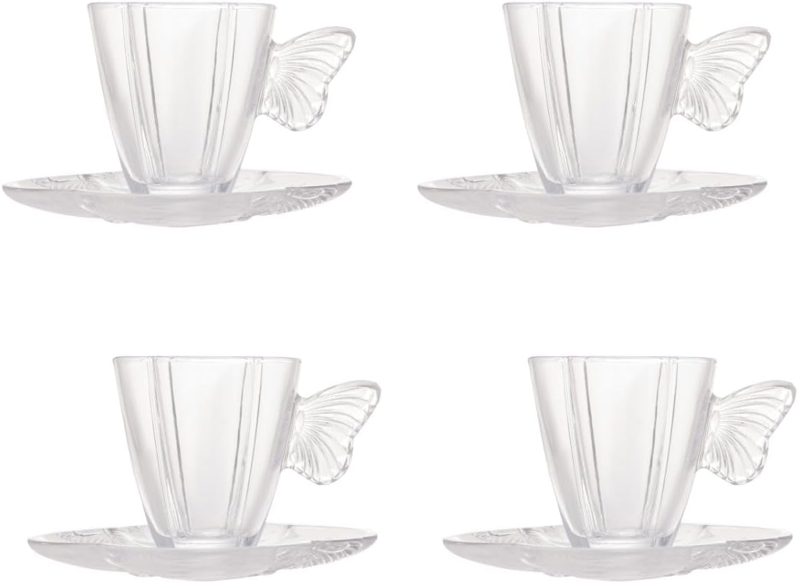 Conjunto 4 Xícaras de Café de Vidro com Pires Butterfly 2