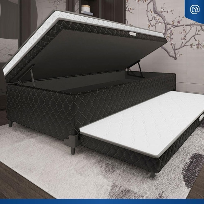 Cama Box Baú com Colchão de Espuma Acoplado e Auxiliar de Molas Lyon 5