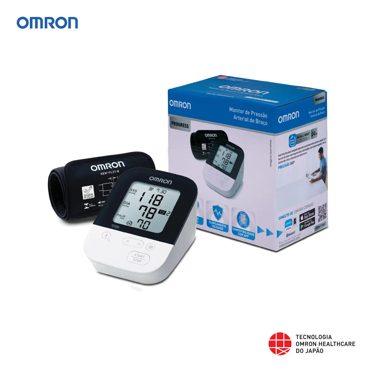 Monitor de Pressão Arterial de Braço com Bluetooth Omron HEM-7156T 1