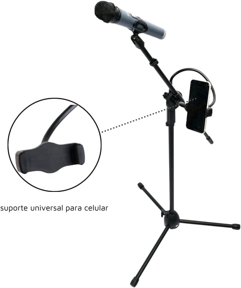 Pedestal para Microfone com Suporte para Celular 4