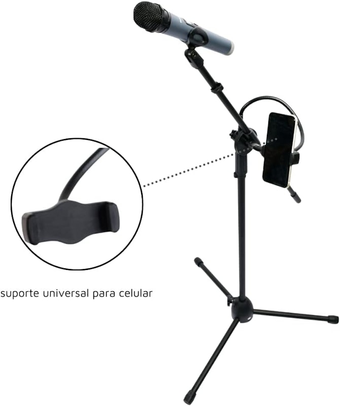 Pedestal para Microfone com Suporte para Celular 4