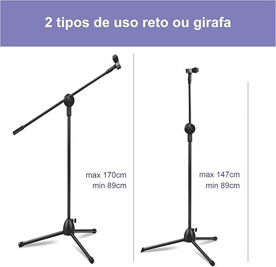 Pedestal de Microfone Girafa e Reto com 2 Cachimbo 5