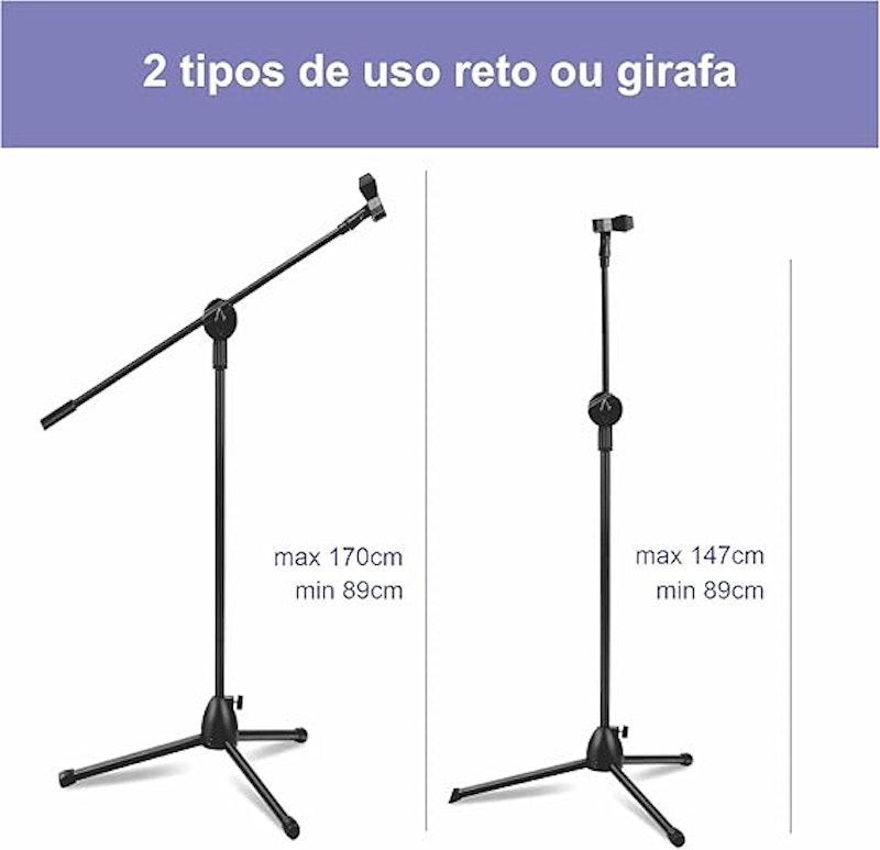 Pedestal de Microfone Girafa e Reto com 2 Cachimbo 5