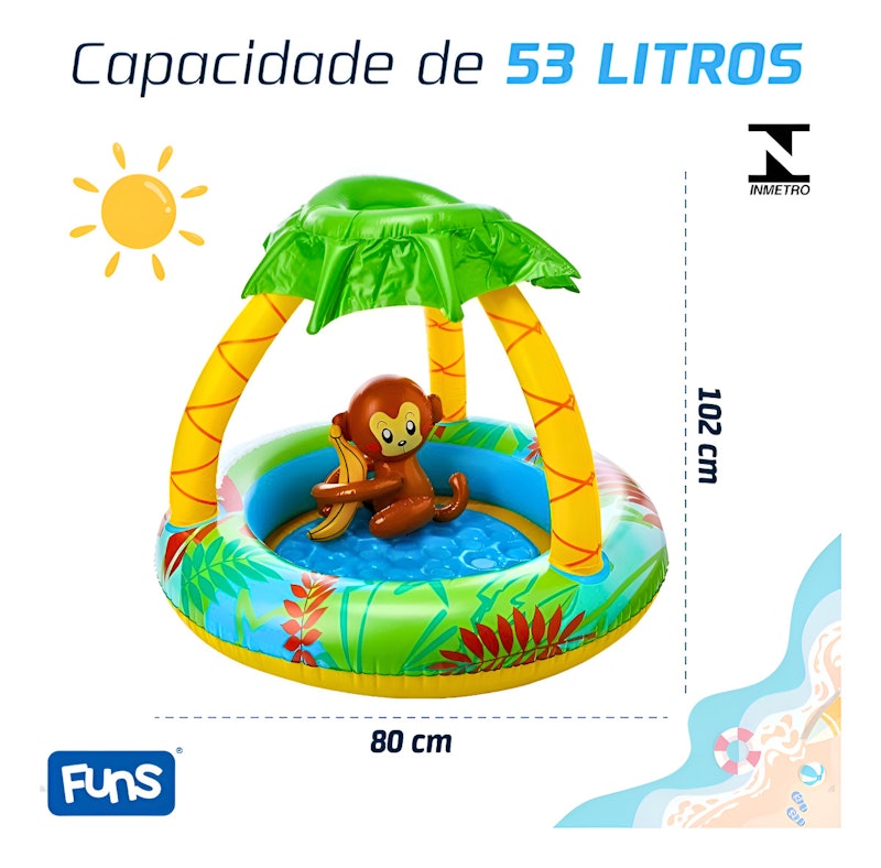 Piscina Infantil Redonda Inflável c/ Cobertura 53 L Macaquinho 5