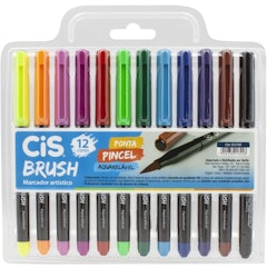 Caneta Pincel Cis Brush Aquarelável com 12 Cores