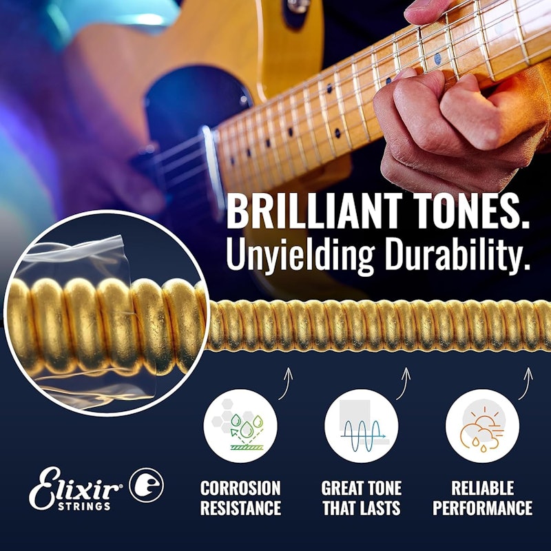Cordas Elixir para Guitarra Elétrica de Aço com Revestimento de Níquel e NANOWEB 3
