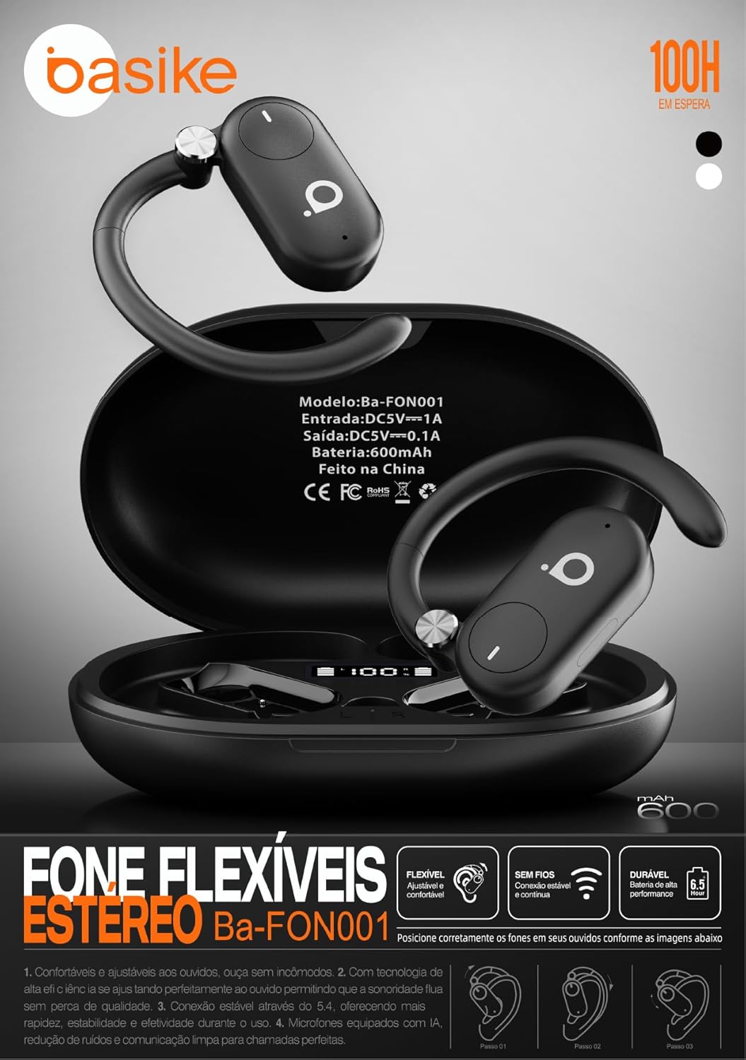 Fone de Ouvido Basike Ba FON 001 Bluetooth OWS 2