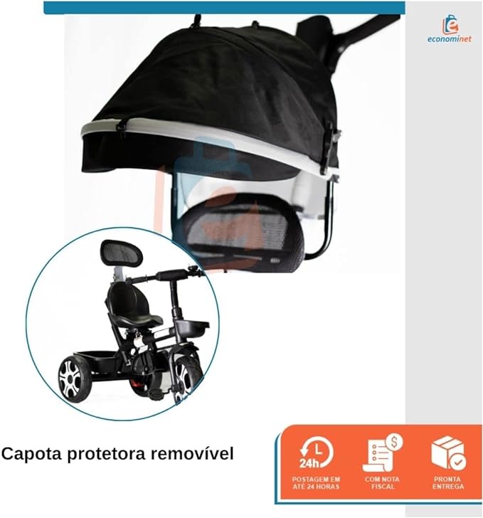 Triciclo Infantil Empurrador Com Capota 2 em 1 Zupa 3