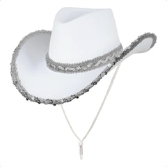 Chapéu Country Branco Feminino de Luxo com Lantejoulas