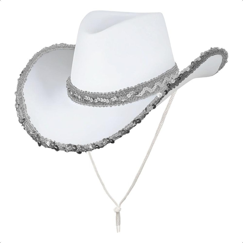 Chapéu Country Branco Feminino de Luxo com Lantejoulas 1