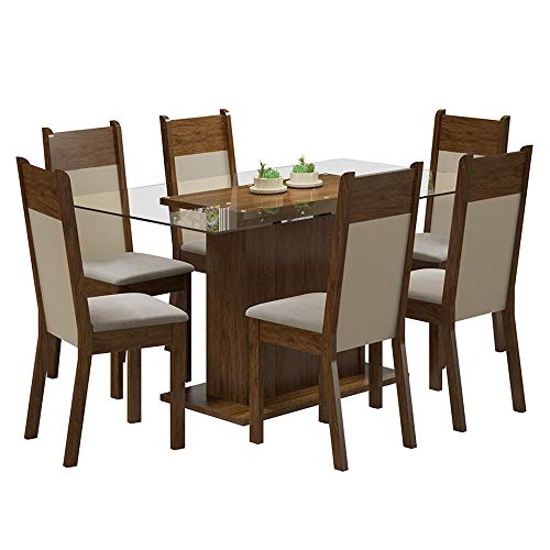 Conjunto Sala de Jantar Atlanta Mesa Tampo de Vidro com 6 Cadeiras 1