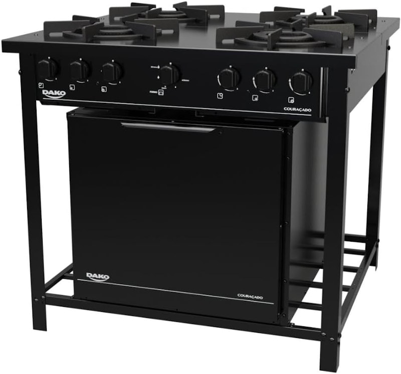 Fogão Industrial 4 Bocas Preto com Forno e Dupla Chama Dako Couraçado 1