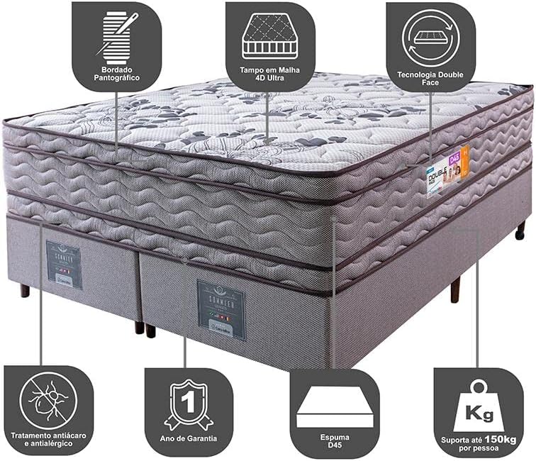 Cama Box King Colchão OrtoFirm + Box Double Face Espuma D45 Cinza 3