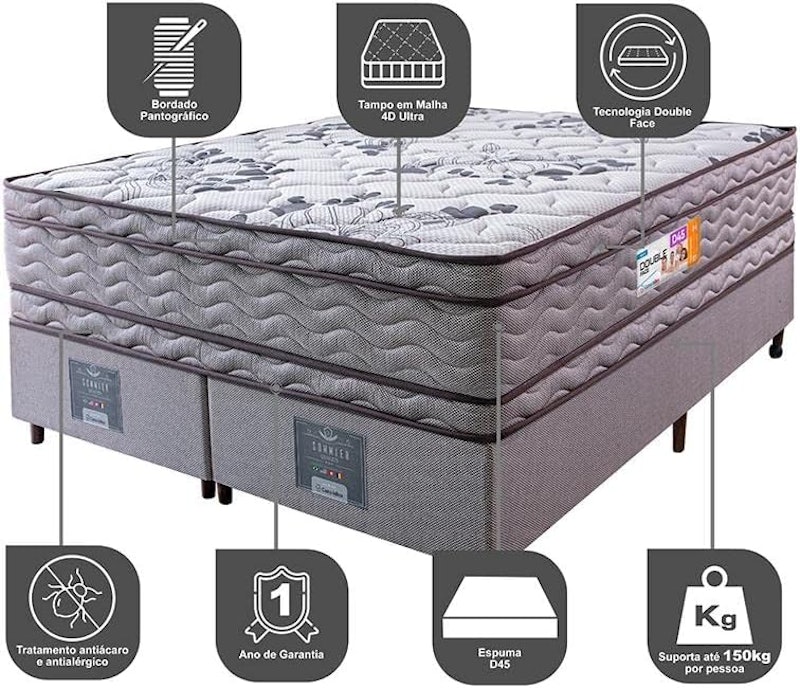 Cama Box King Colchão OrtoFirm + Box Double Face Espuma D45 Cinza 3