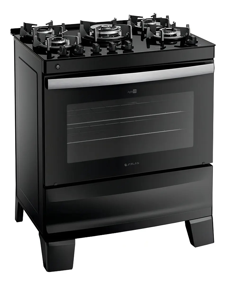 Fogão 5 Bocas Preto com Mesa de Vidro Atlas Agile Up 2