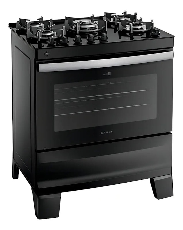 Fogão 5 Bocas Preto com Mesa de Vidro Atlas Agile Up 2