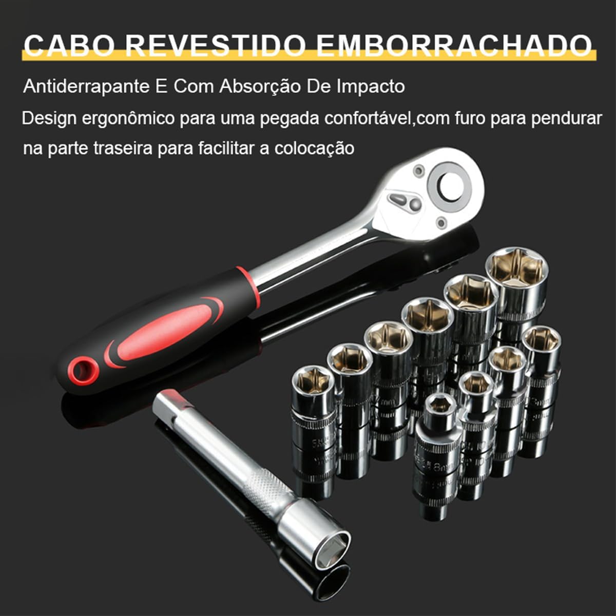 Jogo de Soquetes 12 Peças 1/2" com Catraca 72 Dentes Extensor 125 mm 3