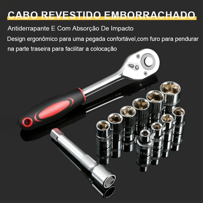 Jogo de Soquetes 12 Peças 1/2" com Catraca 72 Dentes Extensor 125 mm 3
