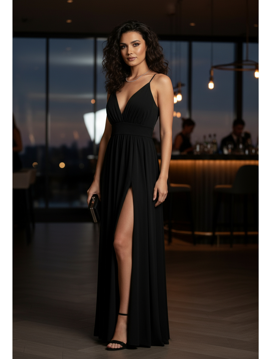 Vestido Longo com Fenda Luxo Dinéia Cintra 1