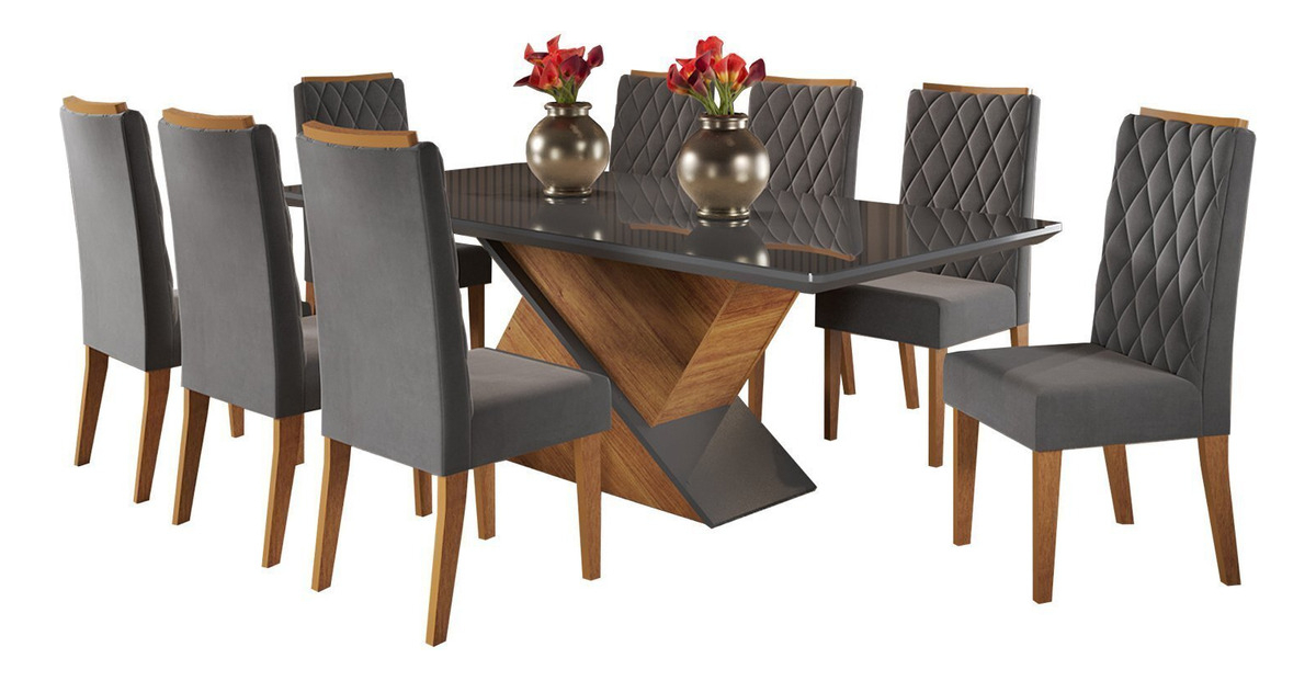 Mesa de Jantar Retangular 200 x 90 Noble com 8 Cadeiras Iza 2