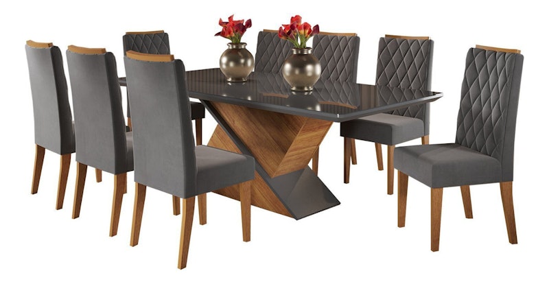 Mesa de Jantar Retangular 200 x 90 Noble com 8 Cadeiras Iza 2