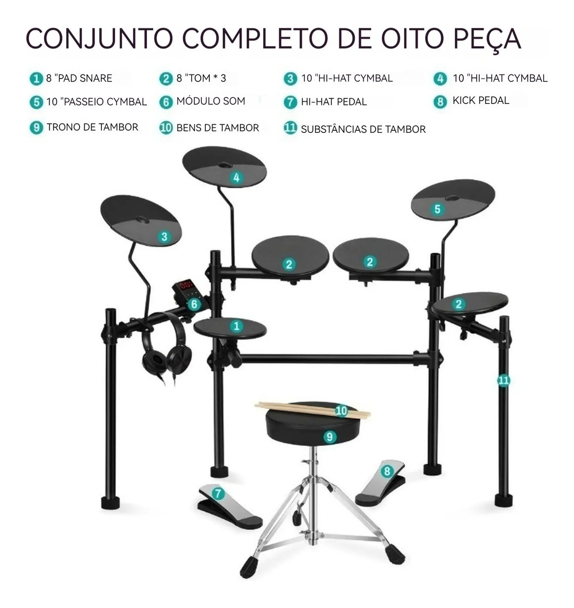 Vedo Bateria Eletrônica Portátil para Iniciantes 3
