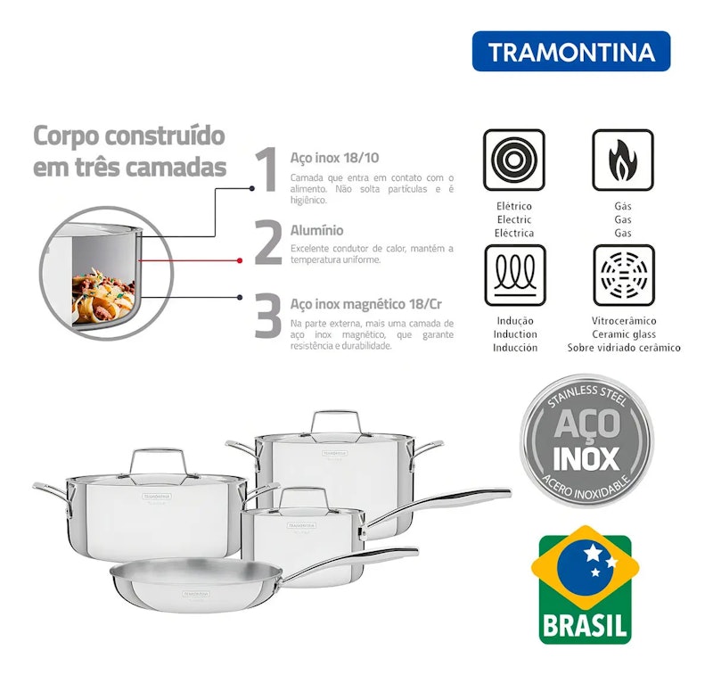 Jogo de Panelas Tramontina Grano em Aço Inox 4